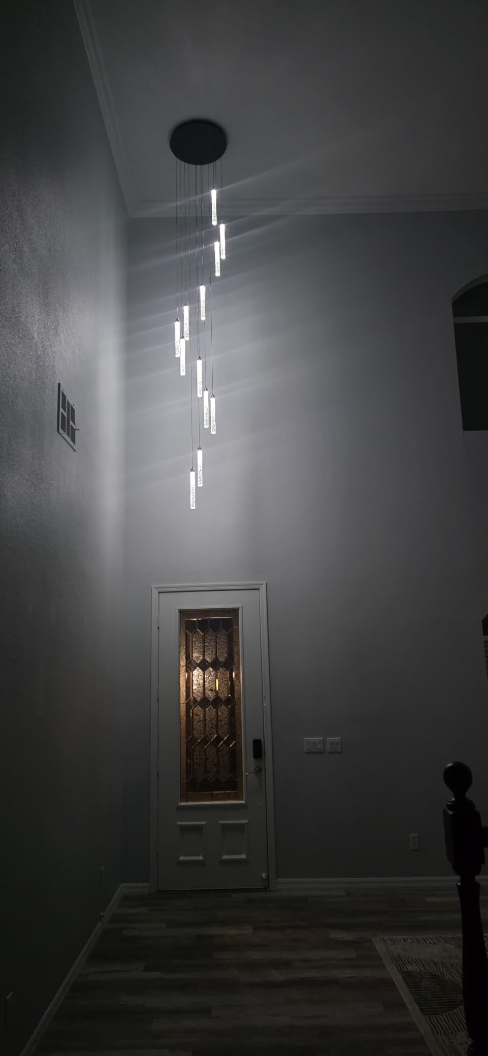 156in Long Light 20-Lights Chandeliers for Entryway LED Dimmable Chandeliers Lighting Fixture Modern Flat Sloped High Ceiling Pendant Lights Crystal Drop Light for Living Room Foyer Hallway Staircase customer photo 2