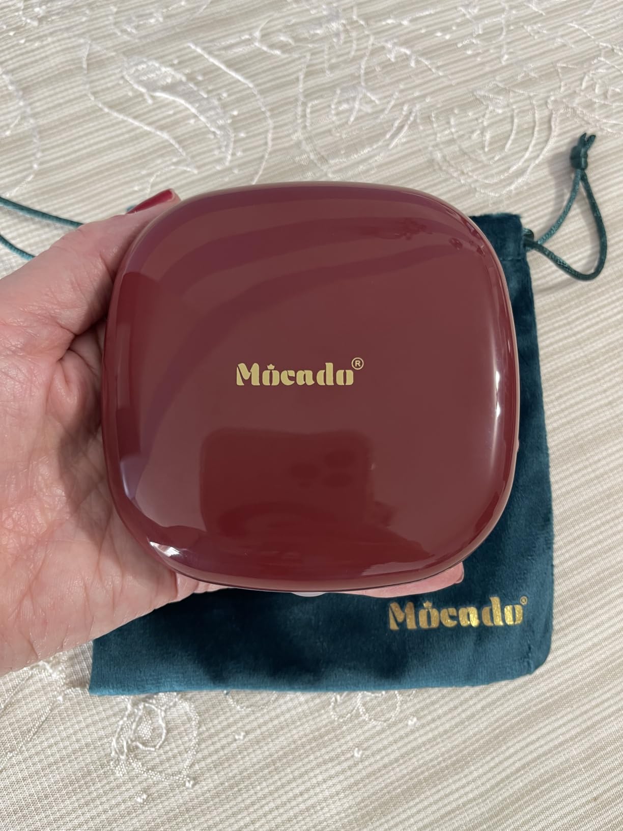Mocado Compact LED Magnifying Travel Makeup-Mirror - 4 inches 1X/10X Magnification Small Hand Pocket Dimmable Double Sided USB Rechargeable Touch Screen, Portable Tabletop Cosmetic (White) customer photo 2