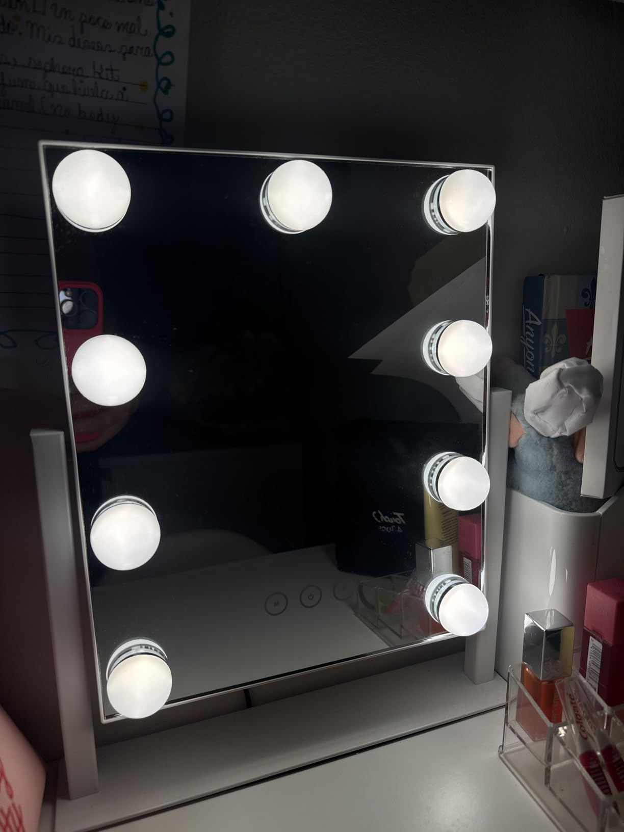 Acoolda Vanity Mirror with Lights, Hollywood Vanity Makeup Mirror with 9 Dimmable LED Bulbs, 3 Color Lighting Modes, Detachable 10X Magnification, 360°Rotation,White customer photo 1