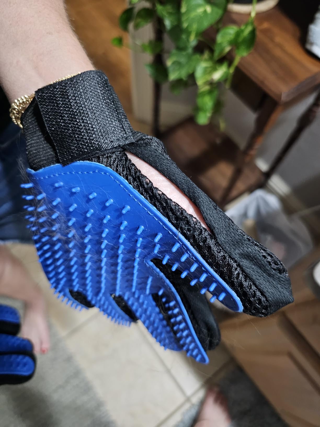 Maxpower Planet Pet Grooming Brush and 2X Grooming Gloves Combo - Double Sided Dematting, Deshedding Undercoat Rake for Dogs and Cats - Reduce Shedding Easily - Blue customer photo 2