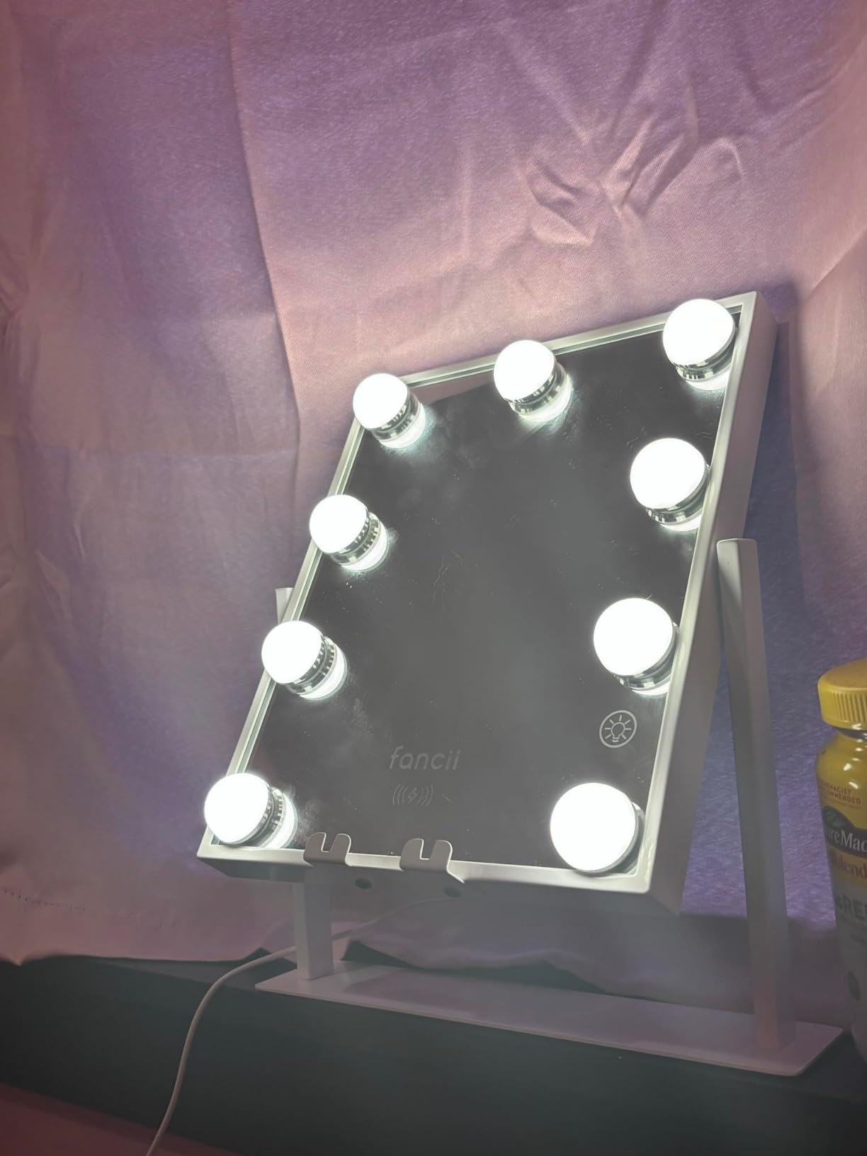 Fancii Vanity Mirror with Lights, BT Speaker, Wireless Charging - Detachable 10X Magnifying Mirror, 9 Hollywood Bulbs, LED Lighted Makeup Mirror with Phone Stand, 3 Color Modes, Adjustable Tilt customer photo 2