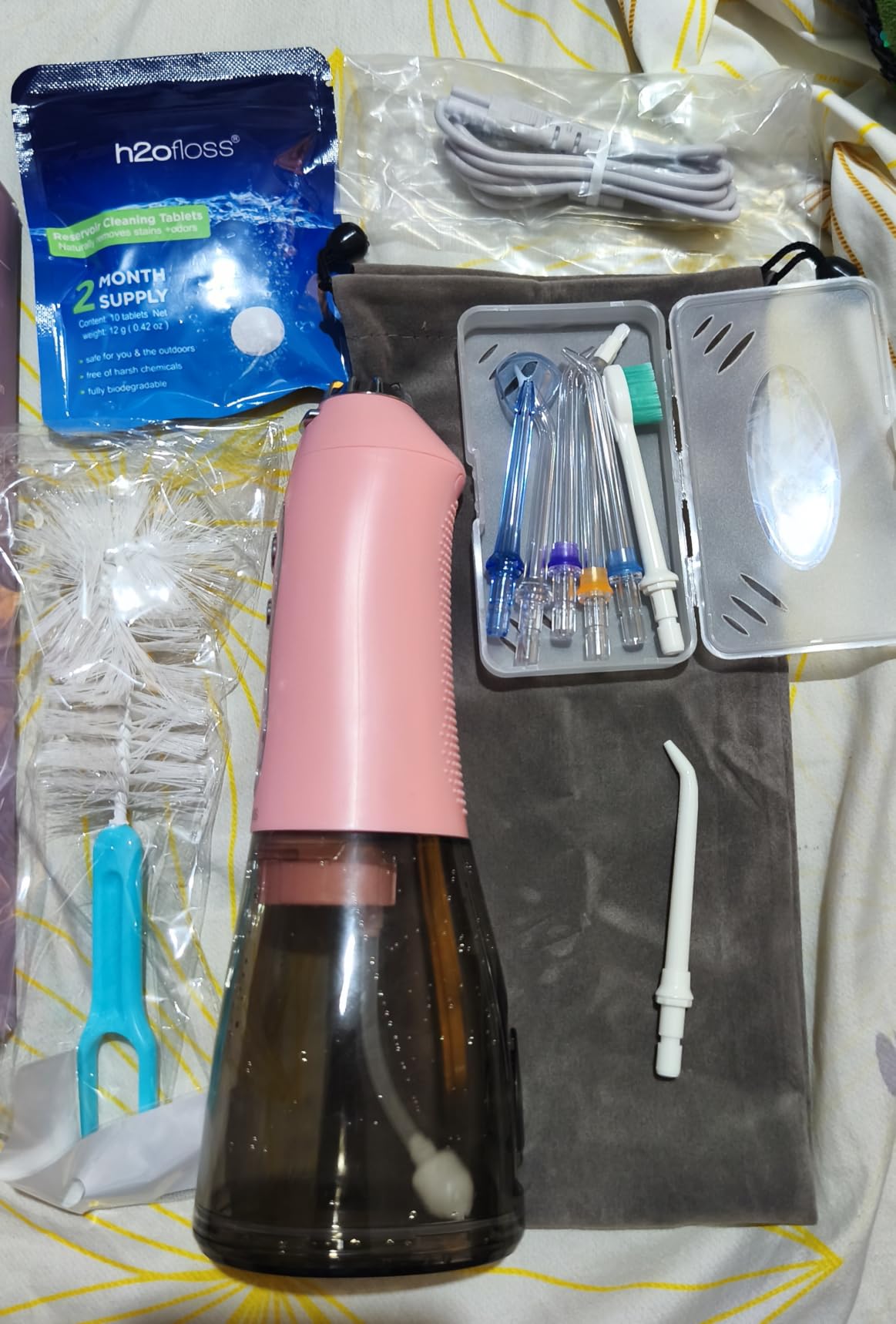 Water Dental Flosser Teeth Cleaner Pick, H2ofloss Cordless Portable Oral Irrigator,5 Mode IPX7 Waterproof Teeth Picks 300ML Rechargeable WaterFlosser for Home Travel (Pink) customer photo 2