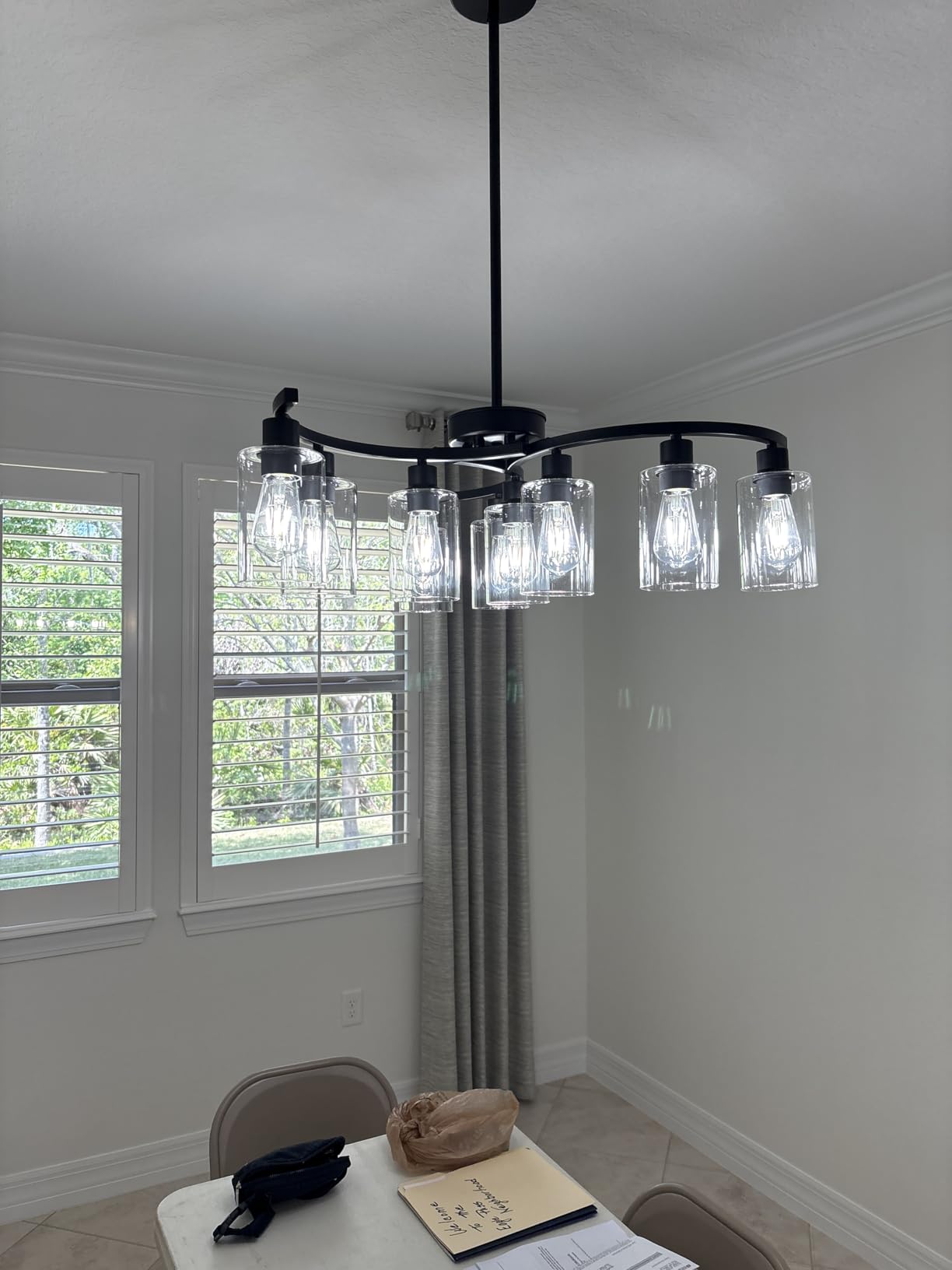 CNRATYE 6-Light Brushed Nickel Chandeliers for Dining Room Light Fixtures Over Table, Adjustable Height Hanging Industrial Pendant Lighting for Kitchen Island Bedroom, Clear Glass Shade customer photo 2