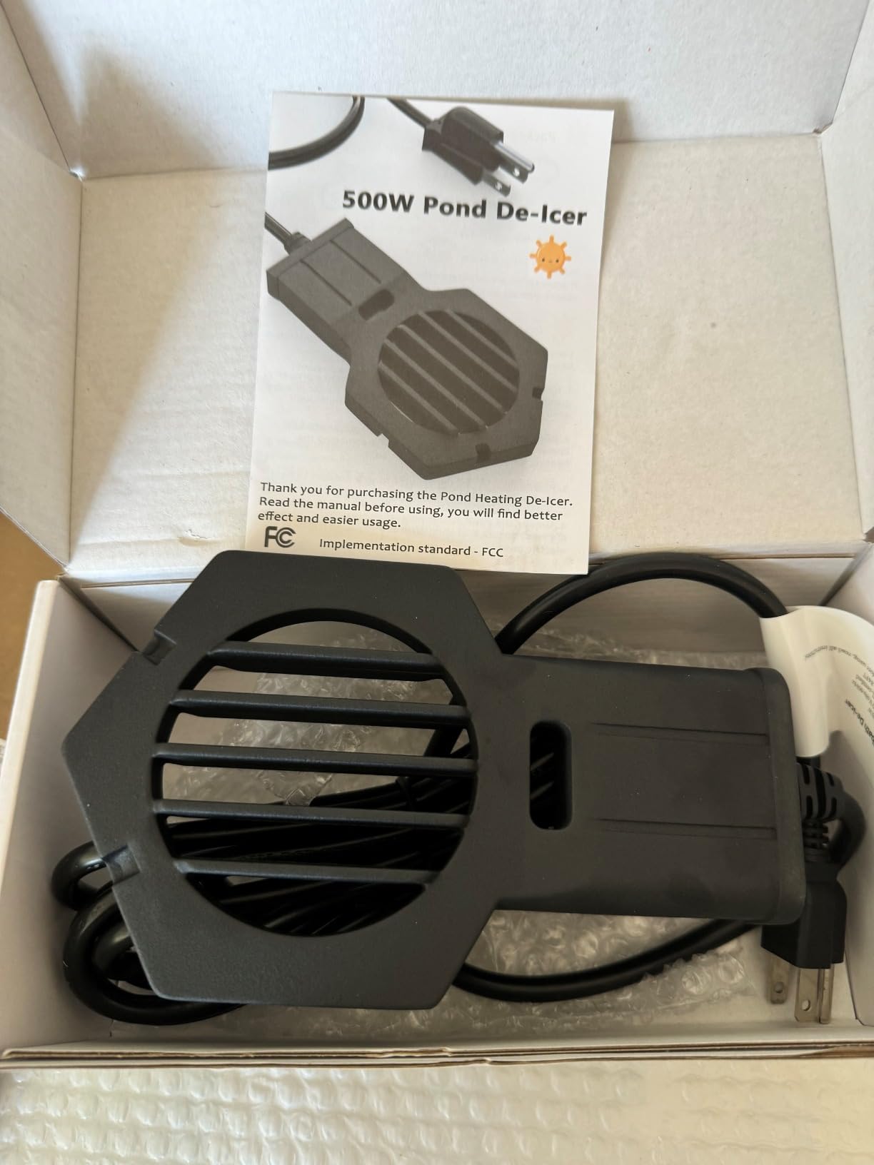 500W Pond Heater Submergible De-icer Cast Aluminum Chicken Water Heater,Stock Tank Heater for Livestock/Horse/Fish/Bird Bath Winter Outdoor, 10ft (500W) customer photo 1
