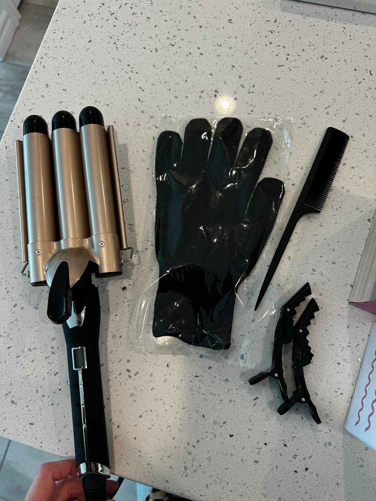 Three Barrel Curling Iron 1.1 Inch for Soft Mermaid Waves, AIMERVO Hair Crimper 15 Adjustable Heat Settings with LCD Temperature Display, Tourmaline Ceramic Deep Waver Includes Heat Resistant Glove customer photo 1