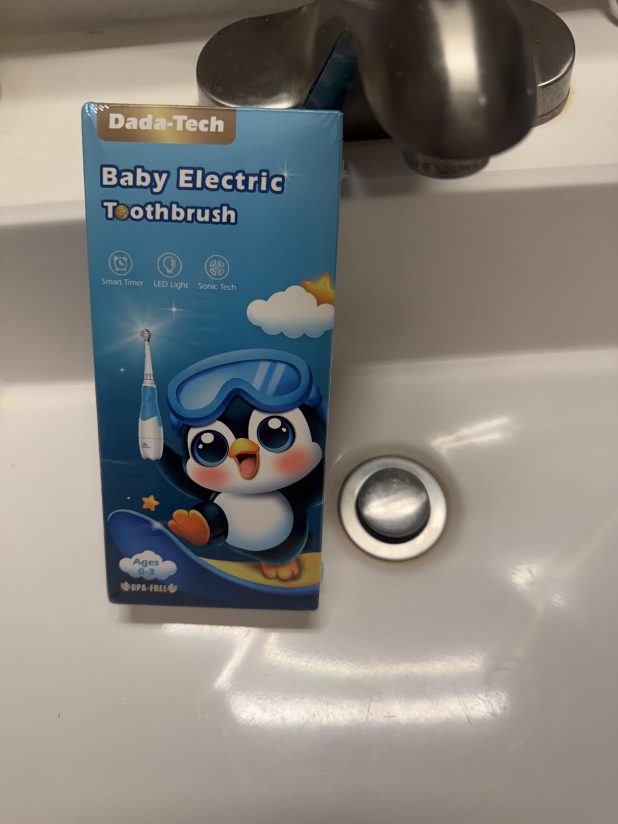 Toddler Electric Toothbrush Kids Age 1-2-3 Years Old, Baby Electric Toothbrush with LED Light 2 Minutes Timer 4 Vibrating Heads for Infants Toothbrush 6 to 12 Months and Up (Pink Penguin‌‌) customer photo 1
