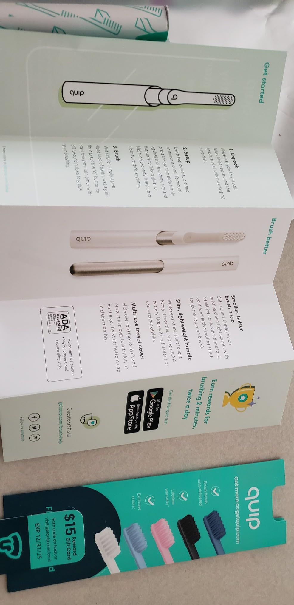 Quip Sonic Electric Toothbrush for Adults, Extra Brush Head, Marine Blue customer photo 1