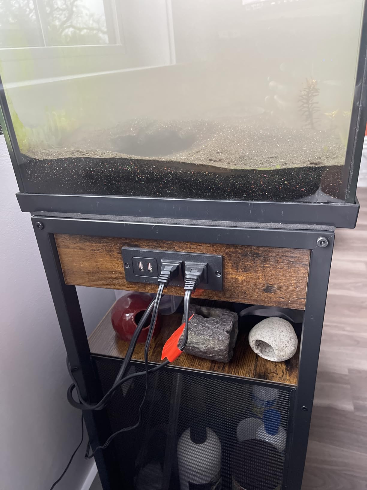 MAHANCRIS 40-50 Gallon Fish Tank Stand, Aquarium Stand with Power Outlet and Storage Cabinet, Heavy Duty Tank Stand Suitable for Turtle Tank, Reptile Terrarium, for Home Office, Black FTBK50E01 customer photo 2