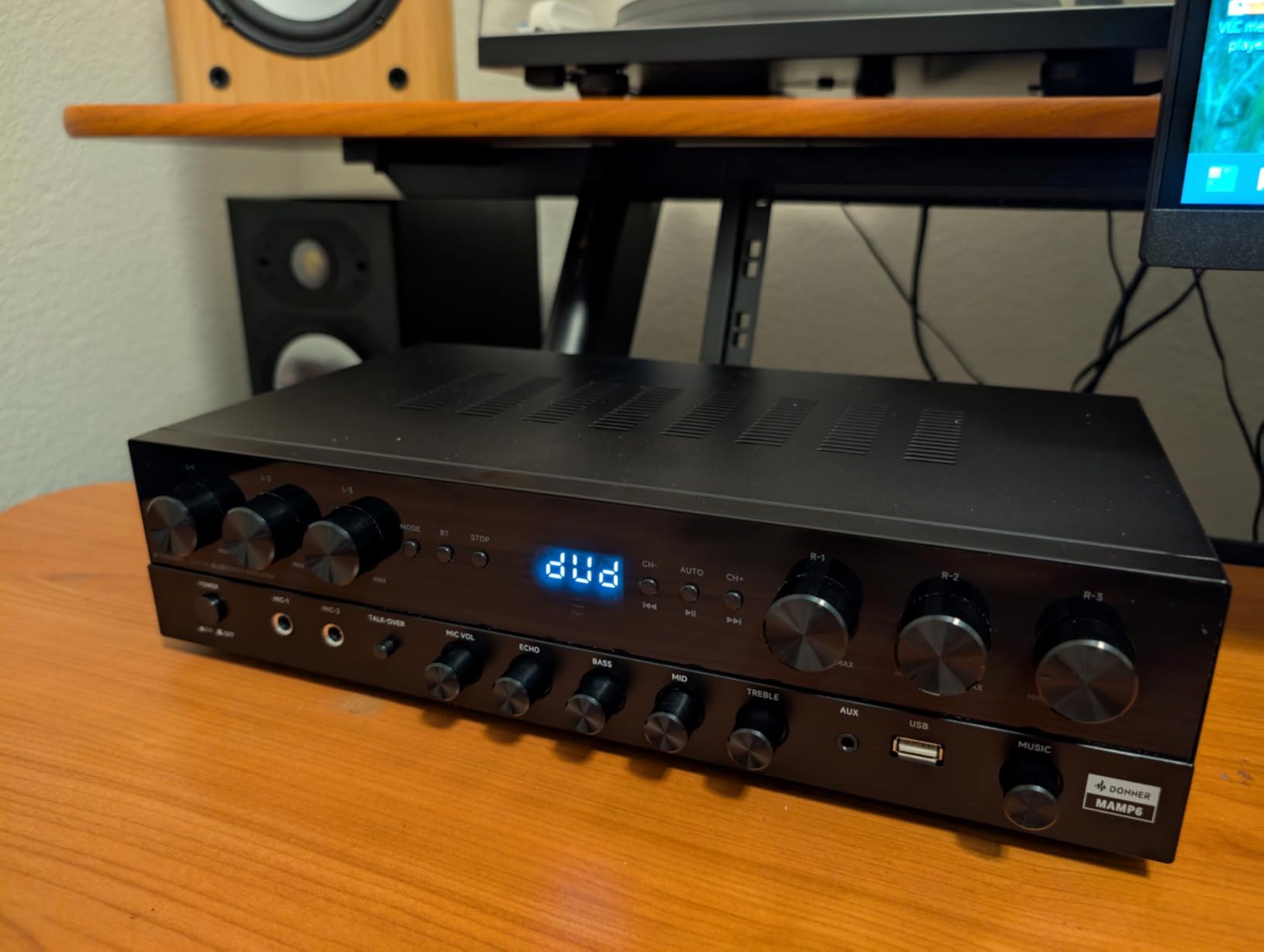 Donner Stereo Receivers, Premium 1000W Peak Power 6 Channel Audio Amplifier with Bluetooth 5.3, USB, FM, 2 Mic-in, Echo, RCA, Optical/Coaxial Input for Home, Karaoke, Theater Speakers, MAMP6 customer photo 1