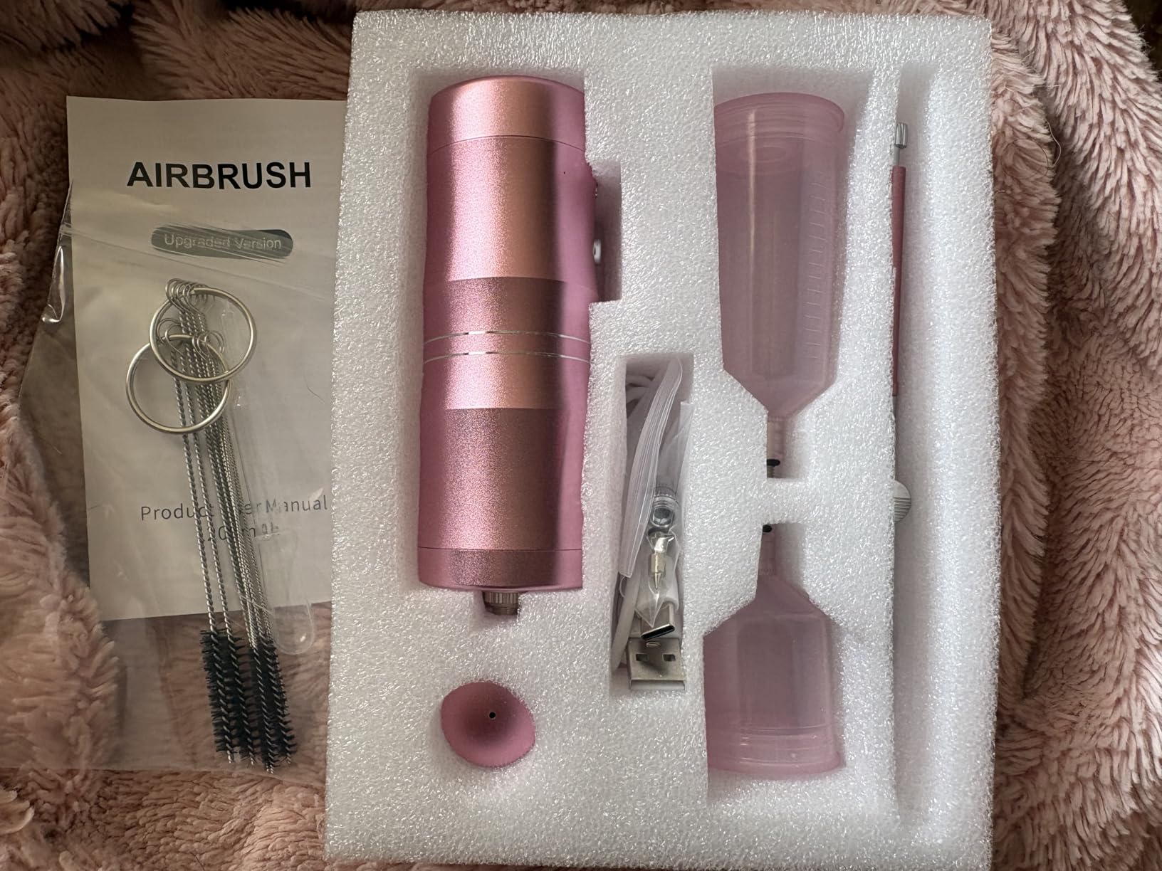 Airbrush Kit with Compressor Portable Airbrush Kit 48PSI High-Pressure Non-Clogging Air Brush Set Cordless Rechargeable with 0.3mm Nozzle and Cleaning Brush for Painting,Nail Art, Makeup (Black) customer photo 1