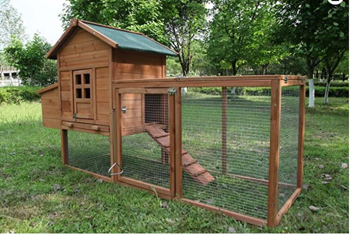 Chicken Coops for 1-2 Chickens with Wheels, Outdoor Wooden Hen House with Nesting Box, Large Rabbit Hutch, Outside Poultry House, Wire Fence Run Cages, Weatherproof for Backyard(Black) customer photo 2