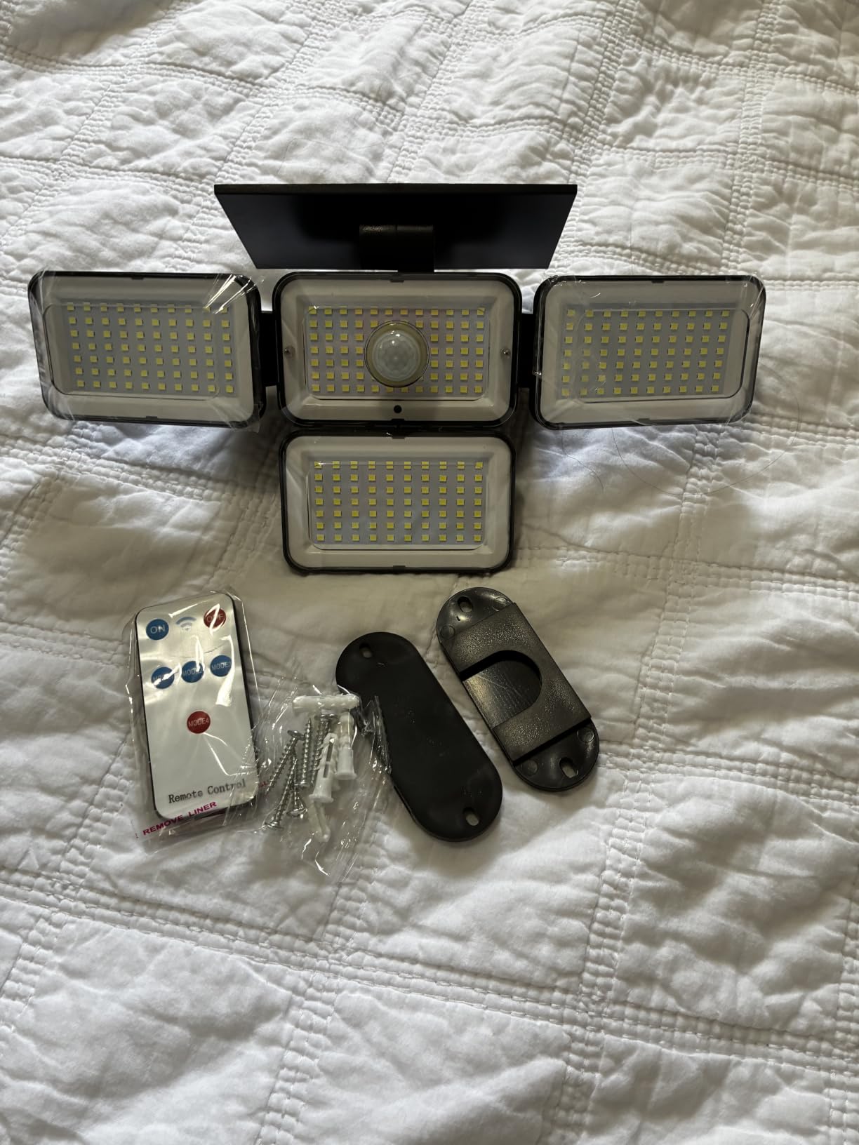 4 Head Solar Lights Outdoor Waterproof, 288 LED 2800LM Motion Sensor Outdoor Lights with Remote Control, Solar Flood Lights Outdoor for Patio, Garage, Yard, Wall, IP65 Security Lights 2 Pack customer photo 2
