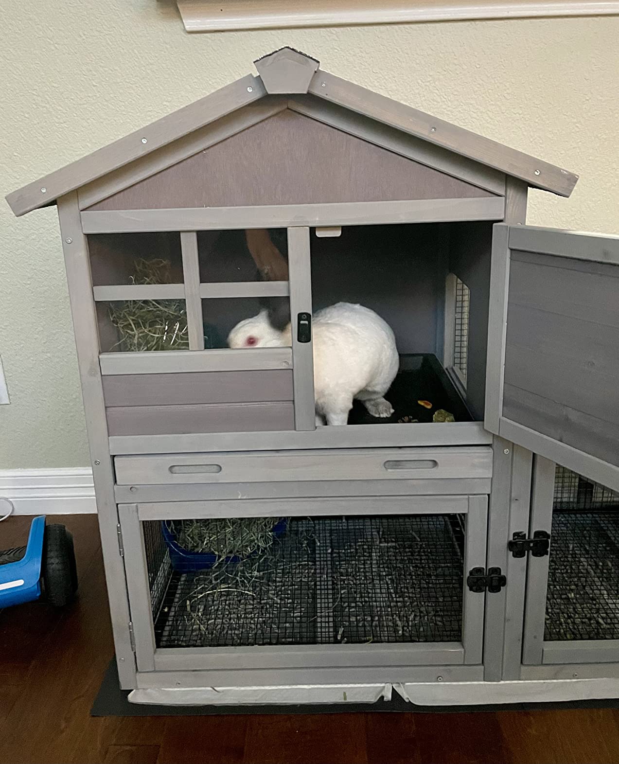 Wooden Chicken Coop, Large Chicken Tractor with Wheels, Weatherproof Hen House with Nest Box and Removable Tray, Mobile Poultry Hutch for 2-4 Chickens, Rabbits & Ducks (Brown) customer photo 2