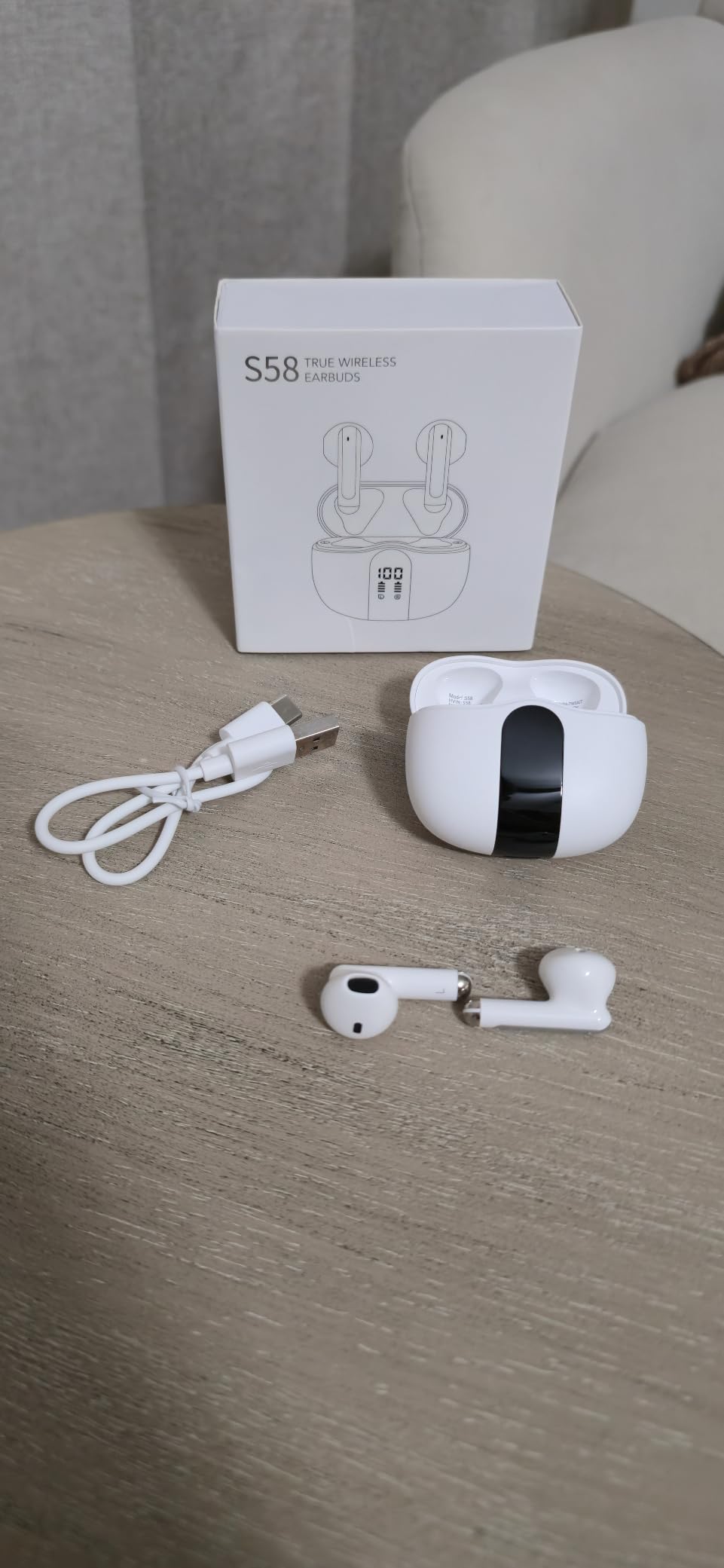 XIAOWTEK Wireless Earbuds, 2026 Bluetooth 5.4 Headphones Bass Stereo Ear Buds with Noise Cancelling Mic, LED Display in Ear Earphones 50H Playtime Ear Buds, IP7 Waterproof for Laptop Pad Phones White customer photo 1